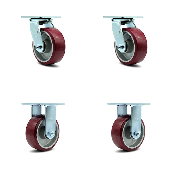 5 Inch Poly on Aluminum Caster Set with Ball Bearings 2 Swivel 2 Rigid SCC